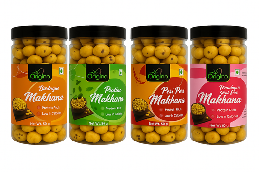 Origina - 4 Pack Combo ( Pudina , Barbeque ,Himalayan Pink Salt & Peri - Peri ) Roasted Makhana 320 Gram